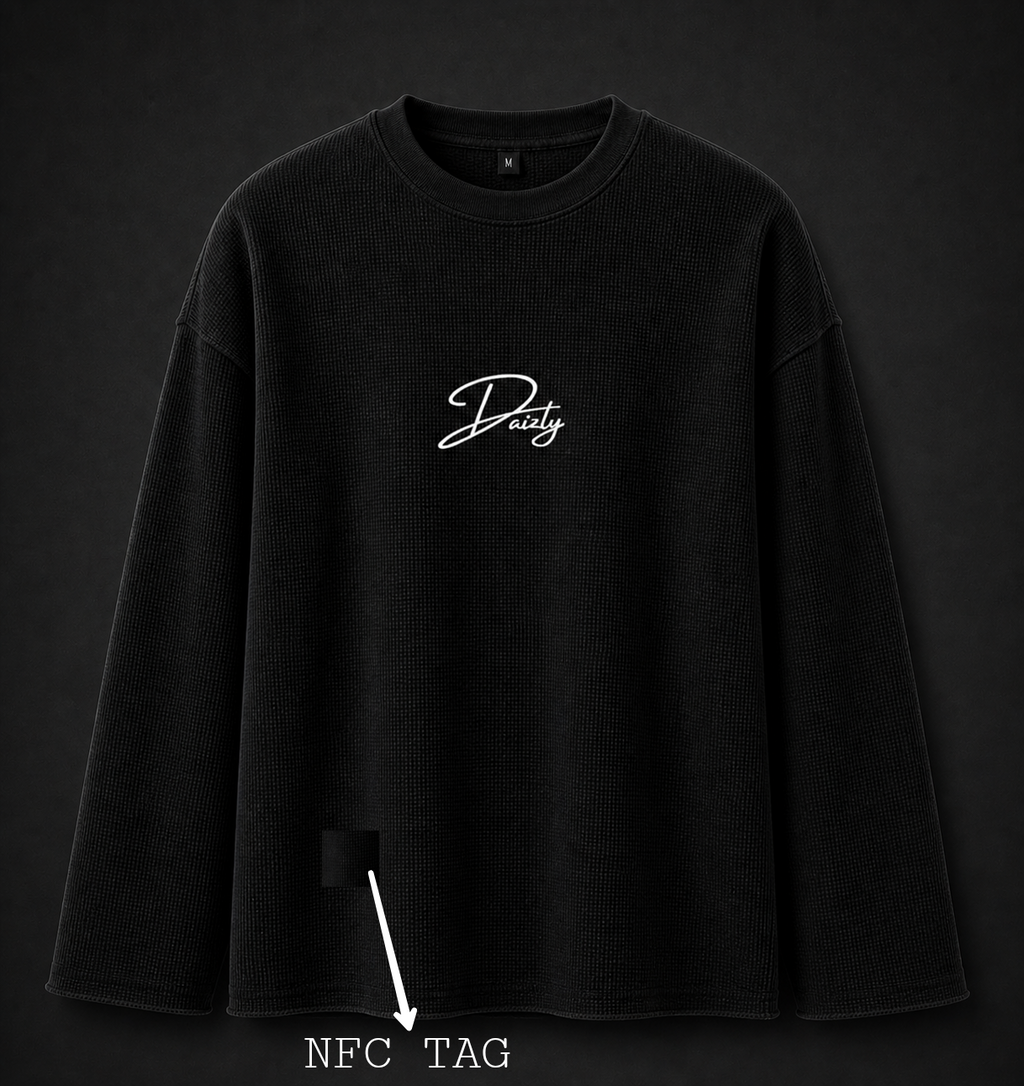 BLACK WAFFLE TEE